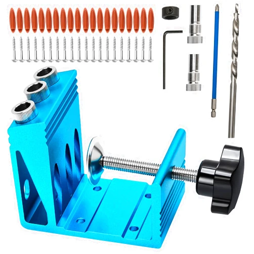 KingBaas Pocket Hole Jig Kit with 3 Drill Hole for Carpentry Positioner Dowel Drill Joinery Screw Kit All-In-One Drill Hole System Set Wood Woodwork Guides Joint Angle Tool