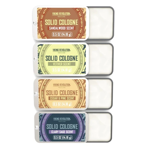 Viking Revolution 4 Pack Mens Solid Colognes Men 0.5 Oz - Men Solid Perfume with Cedar Wood, Clary Sage, Vetiver, Sandalwood Cologne for Men - Balm Cologne for Mens Cologne Balm Travel Cologne Wax