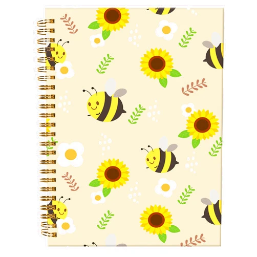 ZHIZHEND Spiral Journal Notebook,A5 Hardcover Lined Journals for Women Girl 6 x 8.3 in,120 Pages Thick Paper,Cute College Ruled Writing Notebook for Gifts Office Work School(Sunflower Daisy Bee)