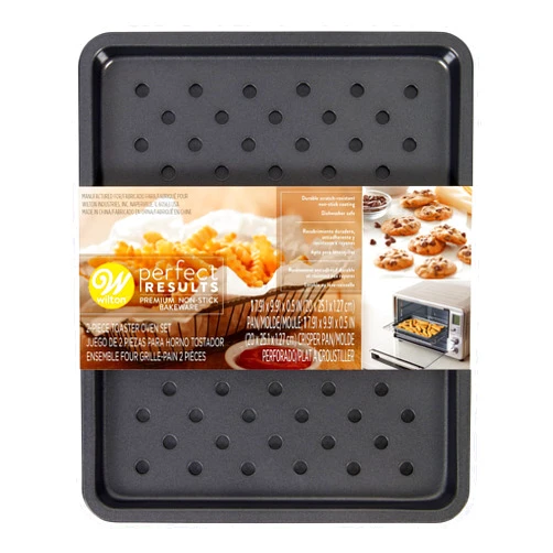 Wilton Perfect Results Toaster Oven Baking Sheet Pan & Crisper Tray, 2-Piece Baking Set, Black, Steel