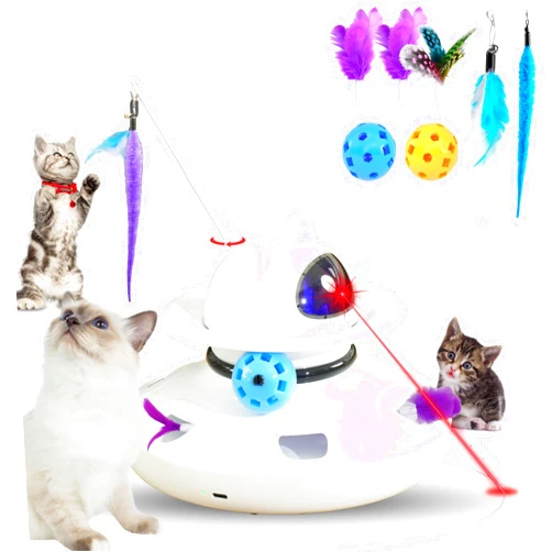 LCTROS 4-in-1 Interactive Cat Toy for Indoor Cats, 2024 Upgrade Automatic Cat Toy with Cat Feather Toys, Cat Teaser Toys, and Cat Ball Toy