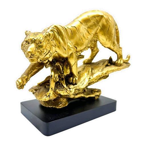 DESHINTKE Golden Tiger Resin Ornaments Statue, Golden Tiger Sculpture Modern Home Office Decor (Golden)
