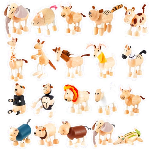 Wettarn 20 Pcs Bendable Wooden Animal Toys Flexible Animal Toys Zoo Safari Jungle Figurines Smooth Natural Farm Animals for Preschool Learning Education Gift for Christmas (Lovely Style)