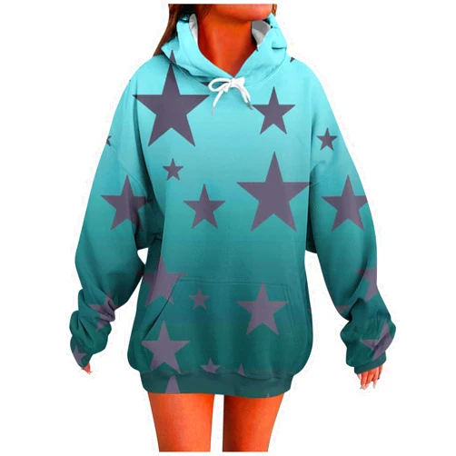Bawilom Womens Hoodies Star Print Sweatshirt Fall Long Sleeve Loose Casual Drawstring Oversized Pullover Tops with Pocket