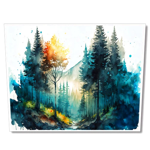 Generic Watercolor Forest Poster,Green Trees Wall Art,Nature Serenity Watercolor Landscape Mountain Canvas wall art,Modern Botanical wall art.12x16 inch Unframed