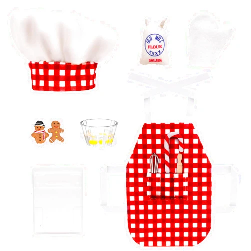 HOJADA Mini Apron Clothing for Doll Christmas Elf Doll Baker Set Elf Chef Clothing Dress up Accessories Including Chef Hat,Rolling Pin,Egg Beater,Baking Glove ect.