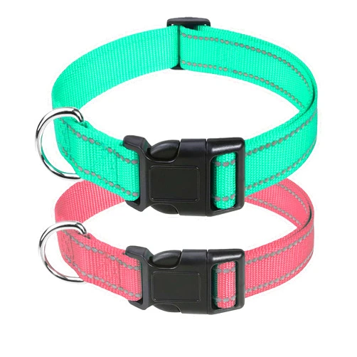 Petbuy Reflective Nylon Dog Collars 2pcs,with Quick Release Buckle,Adjustable Safety Nylon Collars for Small Medium Large Dogs (Medium :Width1,Neck 14