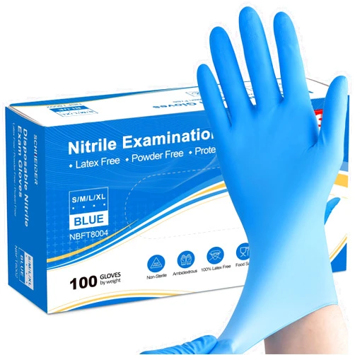 Schneider Nitrile Exam Gloves, Blue, Medium, Box of 100, 5 mil Disposable Nitrile Gloves, Latex Free, Powder Free, Food Safe, Non-Sterile - for Medical, Cleaning & Cooking Gloves