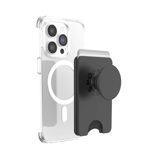 PopSockets Phone Wallet with Expanding Grip and Adapter Ring for MagSafe®, Phone Card Holder, Wireless Charging Compatible, Wallet Compatible with MagSafe® - Black