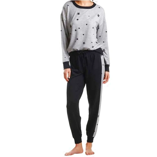 Splendid Womens 2-Piece Pajama Set Long Sleeve Crewneck Top Jogger Pants (X-Large, Grey Heather Star)