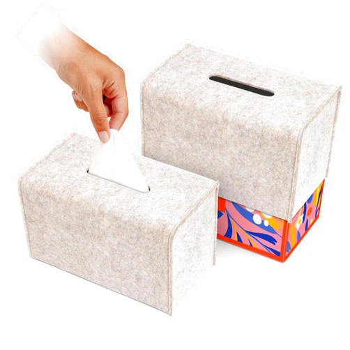 LOTTELI KITCHEN 2 Pack Tissue Box Cover - Decorative Tissue Box Holder - Modern Felt Tissue Box Cover Rectangle - Large Size - Oatmeal