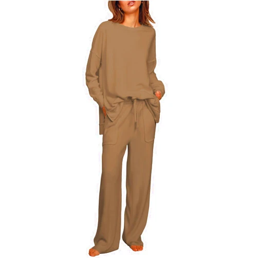 ETCYY NEW Lounge Sets for Women 2 Piece Outfits with Side Split Sweatshirt Tops and Wide Leg Sweatpants