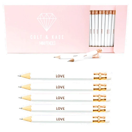 Colt & Kase 50 Pack Bridal Shower Pencils for Bridal Shower Games 50 Guests Perfect Mini Pencils Wedding Pens for all Wedding Shower Games Baby Shower Pencils or Golf Pencils with Erasers | Bridal Shower Pens