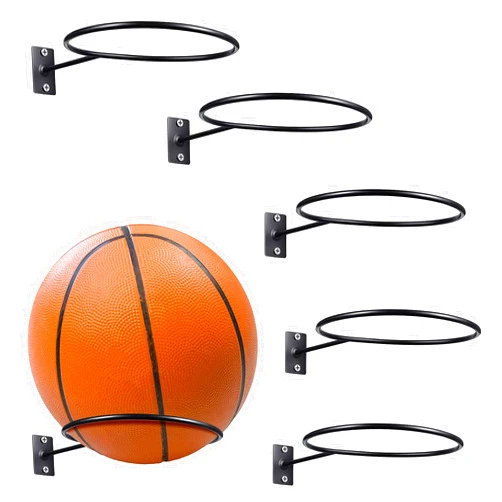 Threan Basketball Holder Wall Mmount Universal Ball Storage Display Rack Metal Black Ball Holder Saver for Basketball Football Space Volleyball Soccer Storage Display