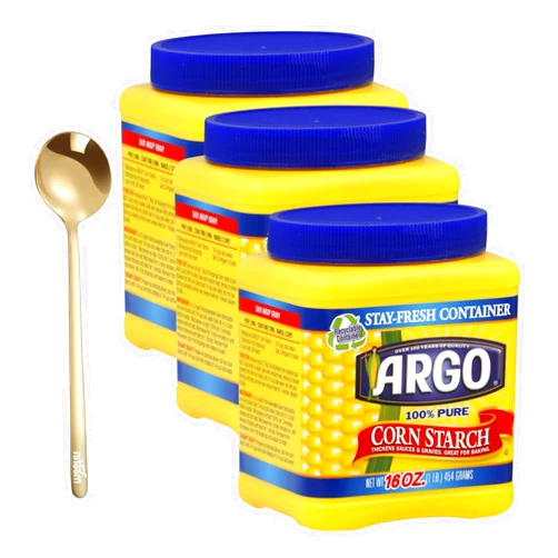 Moofin Pure Corn Starch, 16 Oz, Includes Moofin Golden SS Spoon, Versatile Thickening Agent, Cornstarch for Cooking & Baking - Smooth, Lump-Free Texture, Cornstarch Bulk Bundle~ [Pack of 3]