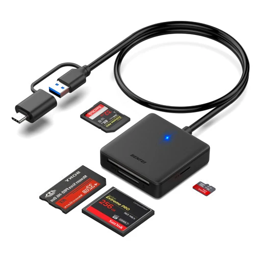 BENFEI Memory Card Reader, BENFEI 4in1 USB 3.0 and USB-C to SD Micro SD MS CF Card Reader Adapter, 4 Cards Simultaneously Read and Write, Compatible with iPhone 15 Series, MacBook Pro/Air 2023, and More