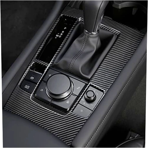 Kadore Interior Gear Shift Panel Frame Cover Trim for 2019-2022 2023 Mazda 3 Carbon Fiber Pattern (only for Mazda3)(Not fit Models Without Sliding lid for The Cup Holders)