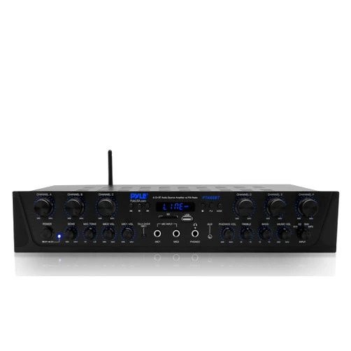 Pyle Wireless Home Audio Amplifier System - Bluetooth Compatible Sound Stereo Receiver Amp - 6 Channel 600 Watt Power, Digital LCD, Headphone Jack, 1/4'' Microphone IN USB SD AUX RCA FM Radio