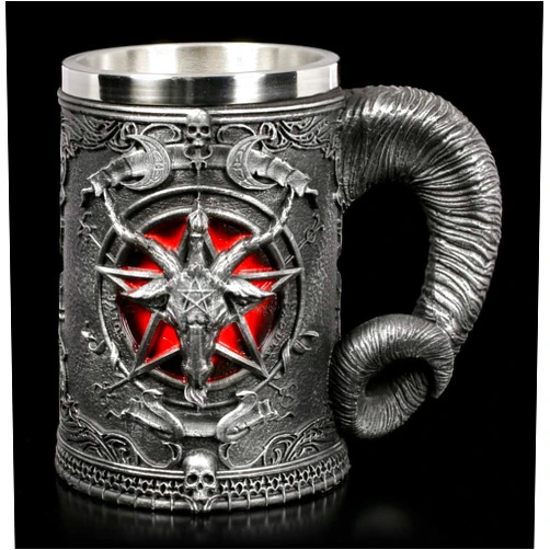 Touker o5d6 Toukeroac Baphomet Mug, Stainless Steel Medieval Mug Tankard for Beer Coffee, Satanism Occult Sabbatic Goat Pentagram Tankard, Creative Steins for Beer Wine Coffee Juice Drinking Home Decor… (Mug)