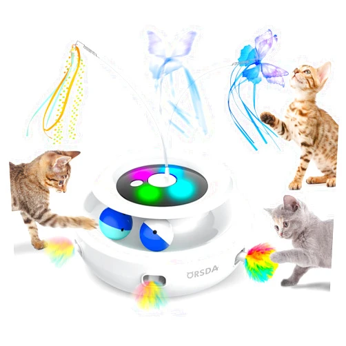 ORSDA Cat Toy, 3-in-1 Automatic Cat Toys for Indoor Cats, Electronic Whack a Mole, Fluttering Butterfly,Track Balls Kitten Toy, Rechargeable Power Interactive Feather Toys for All Breeds