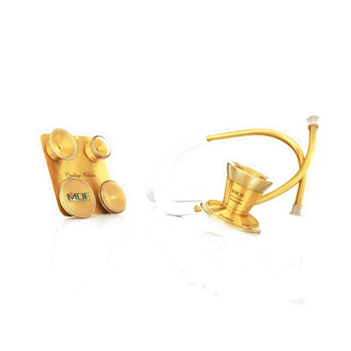 MDF Instruments MDF White Glitter Gold ProCardial Cardiology Stethoscope + MDF Pediatric and Neonatal Attachments with Clip
