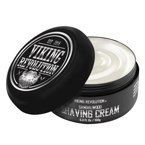 Viking Revolution Luxury Shaving Cream for Men- Sandalwood Scent - Soft, Smooth & Silky Shaving Soap - Rich Lather for the Smoothest Shave - 5.3oz