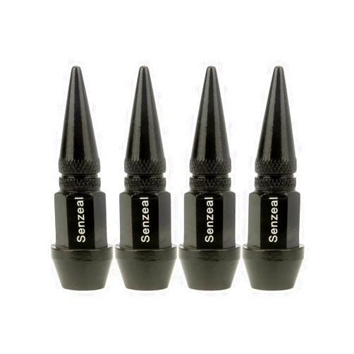 Senzeal 4X Long Impale Spike Style Polished Aluminum Tire Valve Stem Caps Black
