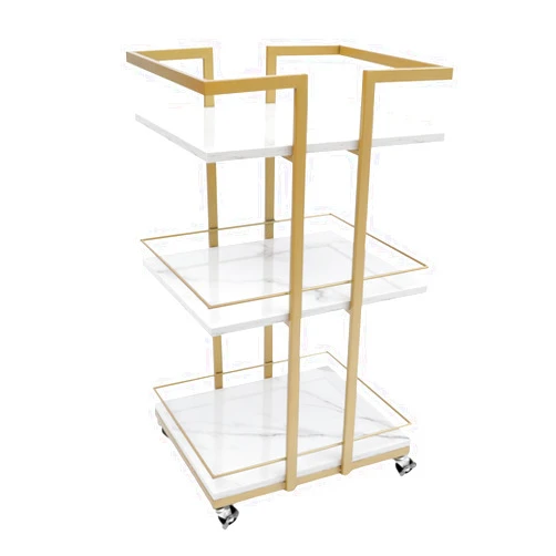 YUNLAIGOTOP Utility Manicure Trolley, 3 Layers Storage Rolling Barber Cart with Wheels, Multi-Purpose Rack Heavy-Duty Trolley for Beauty Spa Cosmetology Massage (Gold)