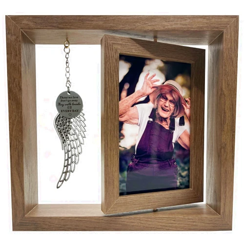 Besoamo Memorial Picture Frame 4x6, Sympathy Gifts for Loss of Loved One, Memorial Gifts for Loss of Mom Dad, Rotatable Bereavement Sympathy Photo Frame with Angel Wing, Remembrance Condolence Gift