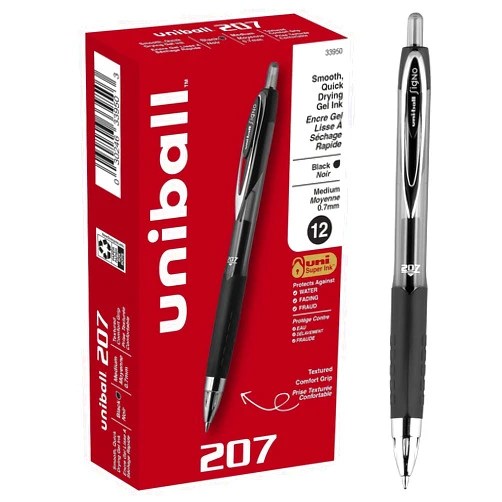 uni-ball Signo Gel 207 Roller Ball Retractable Gel Pen, Black Ink, Medium, Dozen
