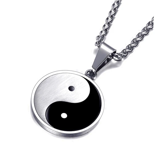 MOO&LEE Mens Pendant Necklace Small Yin Yang Taichi Pendant with 24 Inches Stainless Steel Link Chain