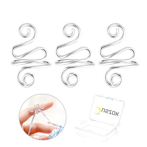 Juszok 3Pcs Handmade Crochet Tension Ring, Crochet Ring for Finger Crocheting，Yarn Tension Ring, Adjustable Companion Knitting Ring with Box Gifts for Crocheters Women (Silver)