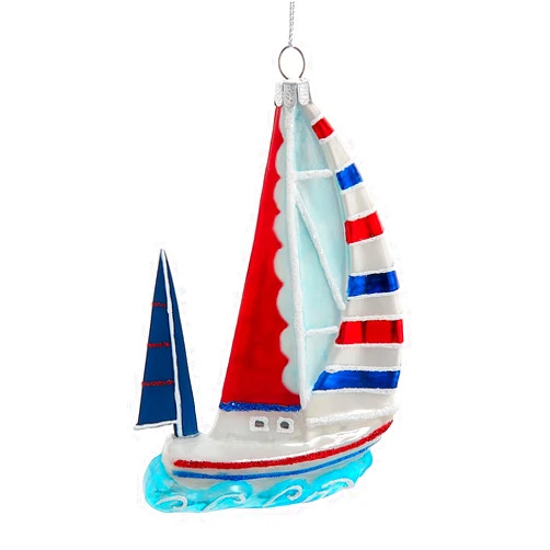 Kurt S. Adler Kurt Adler 5.5 Inch Noble Gems Red, White, Blue Glass Sailboat Ornament