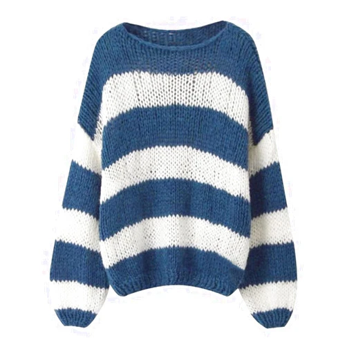 FOMOYUU Women Oversized Striped Sweater Color Block Knit Long Sleeve Sweatshirt Loose Pullover Y2K Preppy Jumper