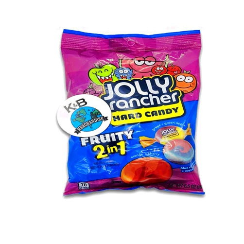 K&B Merchandise Jolly Rancher Hard Candy Fruity 2 in 1 Assorted Flavors 6.5 ounces - Gluten-Free and Peanut-Free Guaranteed Freshness and Quality. K&B Merchandise Magnet is bundled with each Order.