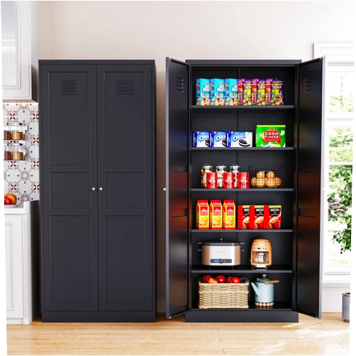 heycode Black Storage Cabinet with Doors，with 5 Shelves Tall Kitchen Pantry Storage Cabinet，71
