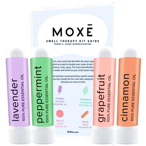 MOXE MOXĒ Smell Training Kit, Made in USA, Scent Diversification, 4 Essential Oil Fragrances, Olfactory Regeneration, Smell Expansion, Natural Therapy for Smell Loss, Includes Guidebook & Log (Phase 2)