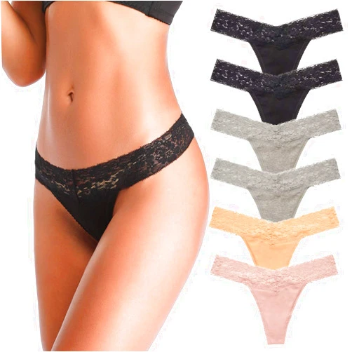 ANNYISON Women's Thongs, T Back Low Waist See Through Panties Cotton Seamless Lace Thongs for Women