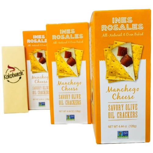 Kokobunch Bundle Of All Natural Plant Based And Oven Baked Olive Oil Crackers By Ines Rosales 3 PACK (Manchego Cheese)