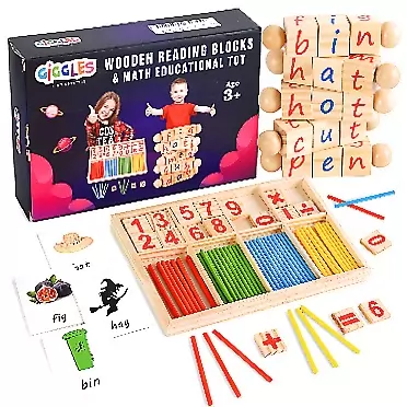 Giggles Montessori Montessori Math & Montessori Reading for Toddlers, Counting System, Tools Learning Teacher Gifts Kindergarten Stem Activities Classroom Toys Small Preschoolers