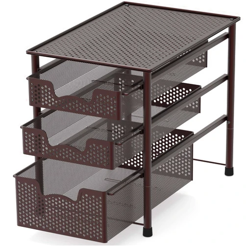 Simple Houseware Stackable 3 Tier Sliding Basket Organizer Drawer, Bronze