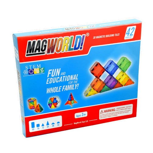 MagWorld Toys Magnetic Construction Rainbow Colors-42 Piece Set. Create 2D and 3D Shapes, Figures & Architecture. STEM Play Age 3 and Up.