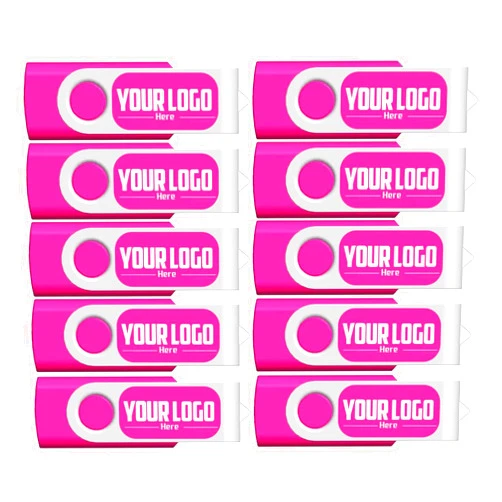 FEWINA Custom USB Flash Drive 256MB 50 Pack Customized USB Thumb Drive with Swivel Clip Customizable USB Drive Logo Print FEWINA Branding with Personalized USB Stick (50 Pack,Pink)