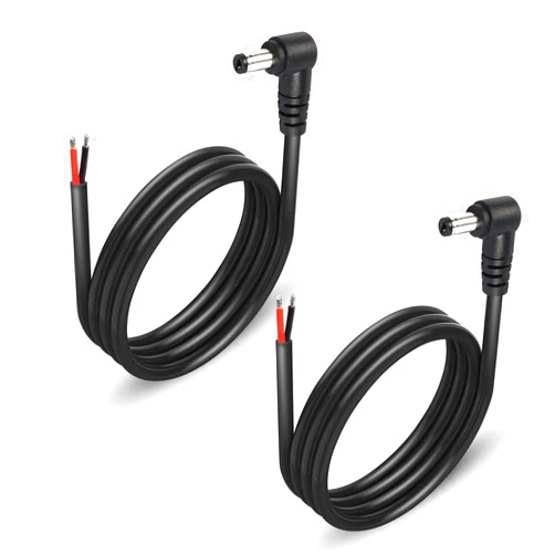 GINTOOYUN 2 Pack 90 Degree DC Power Pigtails Cable, Right Angle DC 5.5mm x 2.1mm Male Plug to Bare Wire Open End Power Supply Replacement Repair Cord, for Monitors, LED Strip Light, Camera,3FT 1m