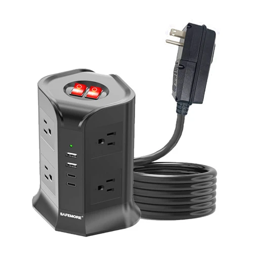 SAFEMORE 8-Outlet Surge Protector Power Strip with 4 USB Ports (2 USB-C & 2 USB-A), Fast Charging,6 ft Cord ETL Listed 3Prong GFCI Outlets Space-Saving Power Strip for Home, Office, Dorm & Travel