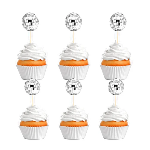 Hengmerry 24 Pcs Disco Ball Cupcake Toppers, Disco Ball Cupcake Picks, Disco Ball Cake Toppers Disco Theme Cake Decorations for Disco Theme Party 70s Disco Party Decorations(2.7CM)