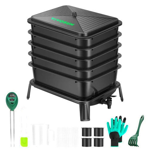 VIVOSUN 5-Layer Worm Compost Bin, 50L Worm Composter, Easy Setup Inclusive Worm Farm Kit for Recycling Food Waste