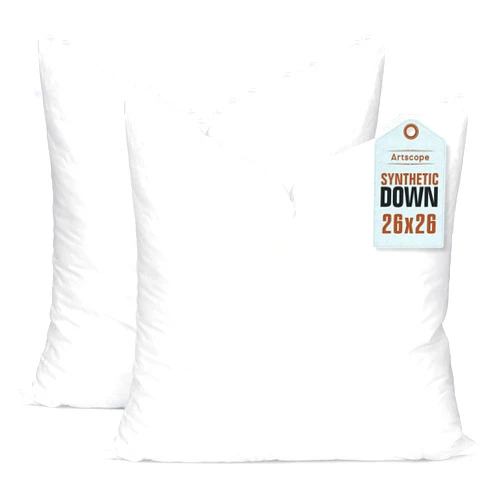 Artscope Synthetic Down Pillow Insert,26x26 Down Alternative Throw Pillow Insert. Ultra Soft Fluffy Sleeping Pillow with 100% Cotton Cover, Decorative Pillows Set of 2-White.