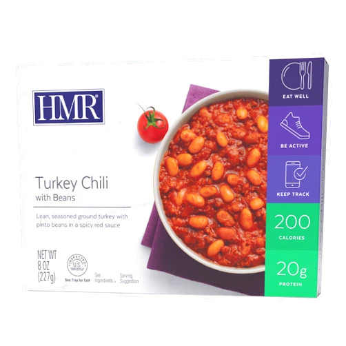 HMR Turkey Chili with Beans Entrée | Pre-packaged Lunch or Dinner to Support Weight Loss | Ready to Eat | 20g of Protein | Low Calorie Food | 8oz Serving per Meal | Pack of 6