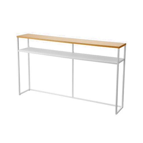YAMAZAKI Home Long Console Entryway or Hallways, Narrow Behnd Sofa Table with Wooden Top and Metal Shelf | Steel, One Size, White